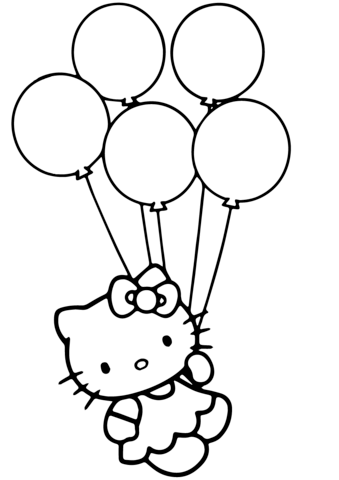 Hello Kitty With Balloons Coloring Page